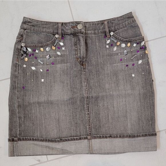 Escada Sport Embellished Gray Denim Skirt Nwot Size 36 US 6 - Picture 14 of 14